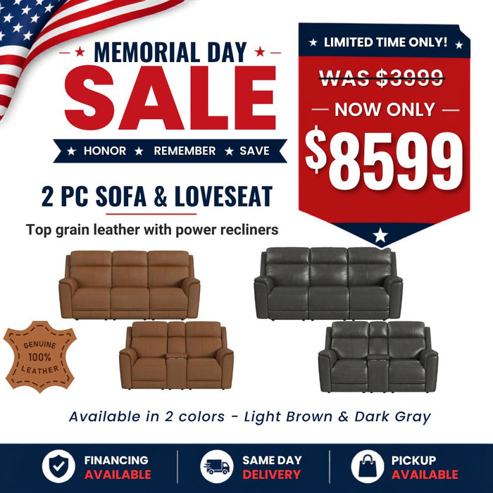2 PC Sofa & Loveseat Set - Top grain leather with Power Recliners