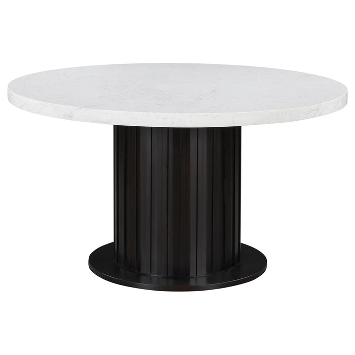 Sherry - 5 Piece Round Dining Table Set With Linen Like Upholstered Chairs - Sand