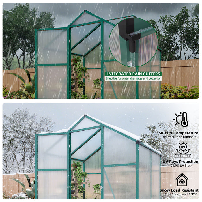 Polycarbonate Walk-In Greenhouse, Raised Base For Outdoor In All Season