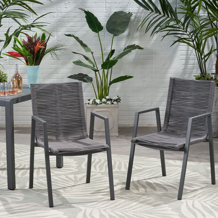 Outdoor Modern Aluminum Dining Chair Set With Rope Sea (Set of 2)
