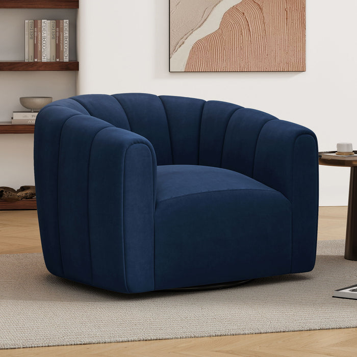 Serenizia - Upholstered Velvet Swivel Chair With Channel Tufted