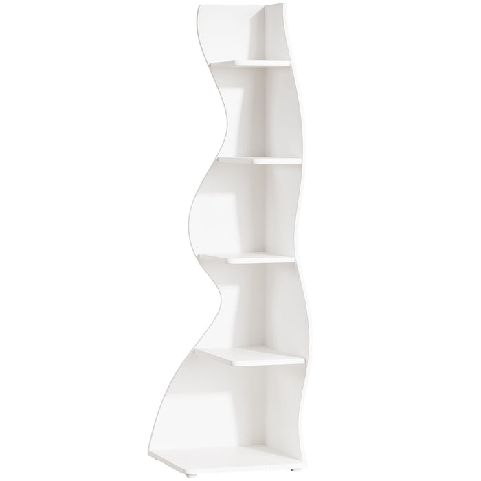 5 Tier Wavy Corner Bookshelf And Plant Stand For Living Room