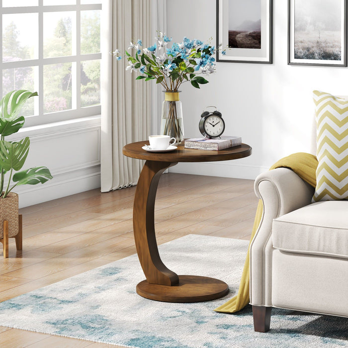 C-Shaped Round End Table - Brown