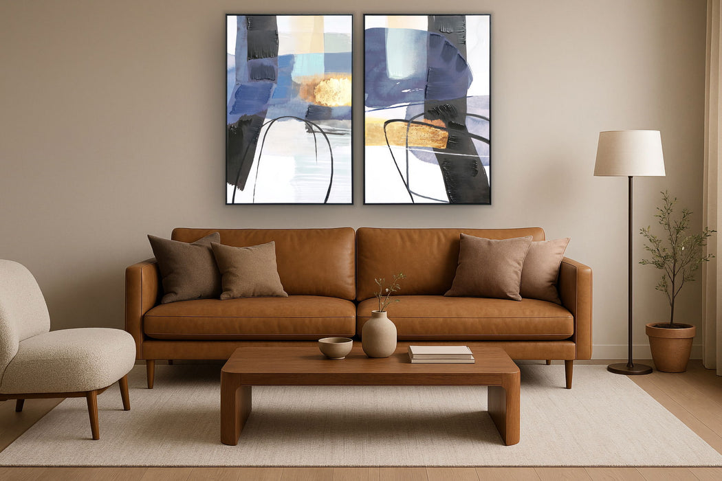 Hd Print Textured Canvas In Frame (Set of 2) - Blue