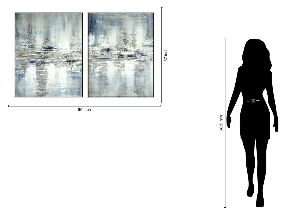 Hand Painted Textured Canvas Foil In Frame (Set of 2) - Blue