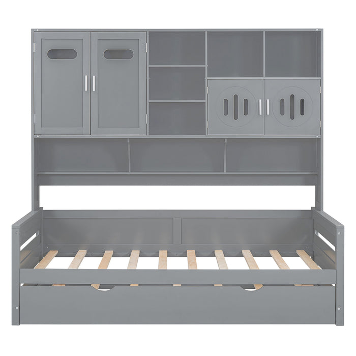 Daybed With All-In-One Cabinet And Shelf