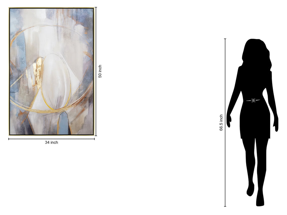 Hand Painted Textured Canvas With Foil In Frame Focused Abstract - Blue