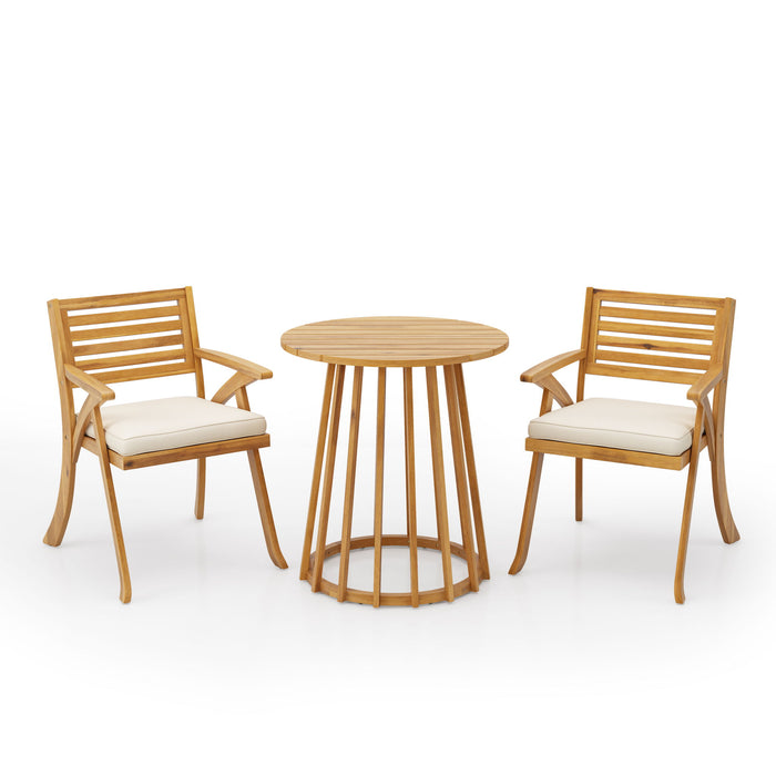 Outdoor 3 Pieces Dining Set With Cushions - Teak - Teak