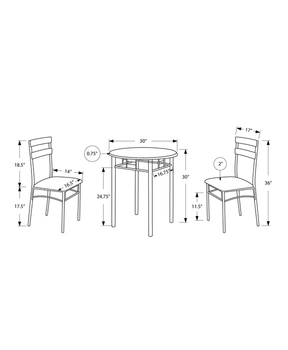Dining Table Set Small Round 3 Pieces Set - Black