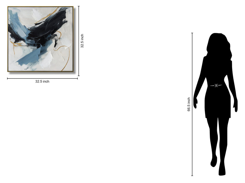 Blue Ember Motion - 33" x 33" Framed Wall Art - Black / Blue