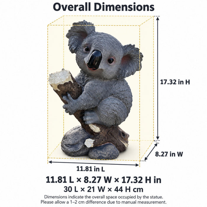 Koala Garden Statue Hand Painted Animal Sculpture With Log For Patio Home Decor - Dark Gray