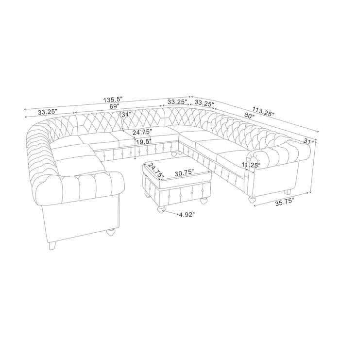 Chesterfield Vintage Style U - Shape Sectional