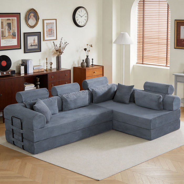 Modern L-Shape Modular Sectional Sofa, Compressed Design