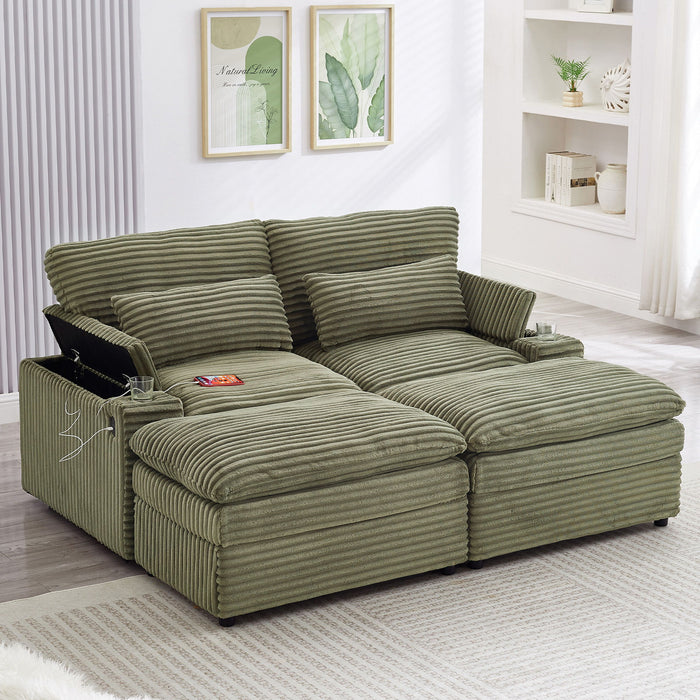 Convertible Loveseat Sofa With Storage And USB Ports - Green