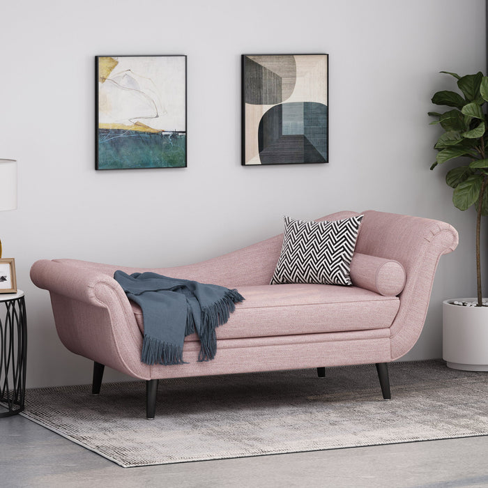 Auroral - Velvet Upholstered Chaise Lounge With Scrolled Arms And Tapered Legs - Blush