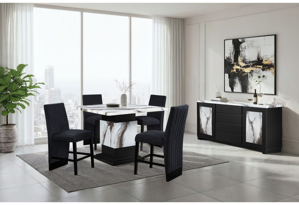 D12BT - 5 Piece Dining Room Set (Bar Table And 4 Bar Stools) - Black / White