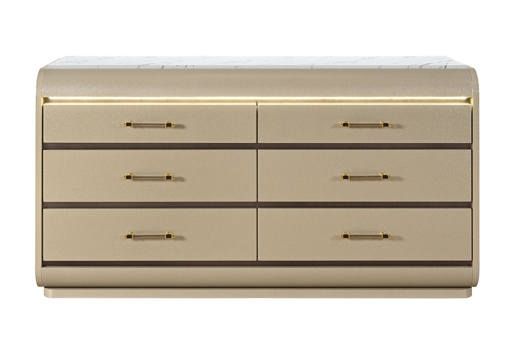 Genesis - 5 Piece King Bedroom Set (Bed, Dresser & Mirror, Nightstand, Chest) - Gold