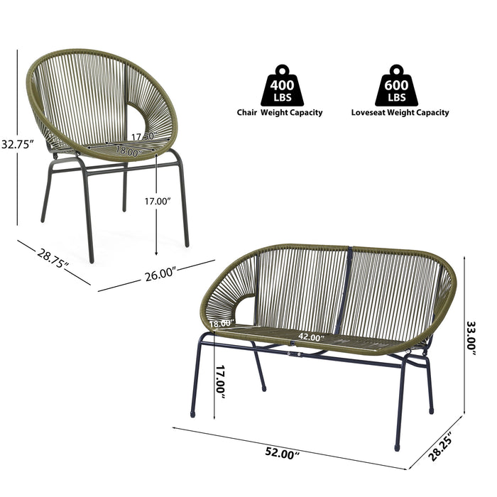 Nusa - Outdoor Patio 3 Piece Chat Set