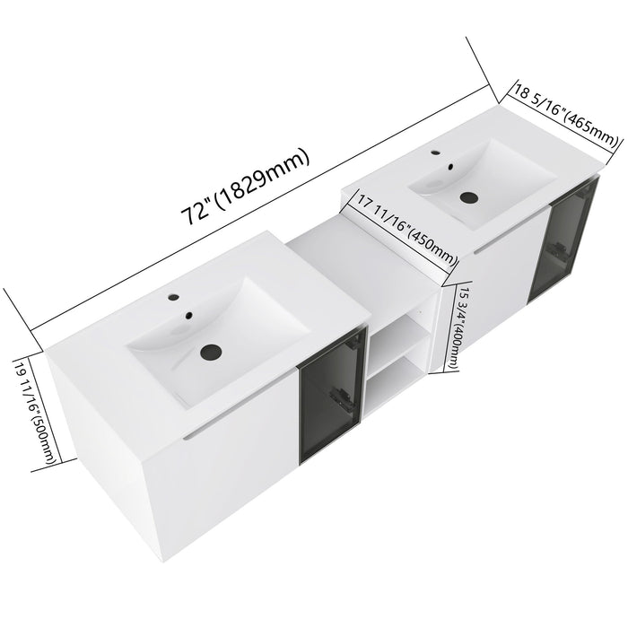 Wall Mounted Bathroom Vanity With Sink, Soft Close Doors, Cabinet & Half Door