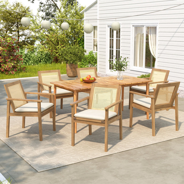 Preston - Outdoor Patio 7 Pieces Dining Set With Chairs And Cushions - Teak / Beige