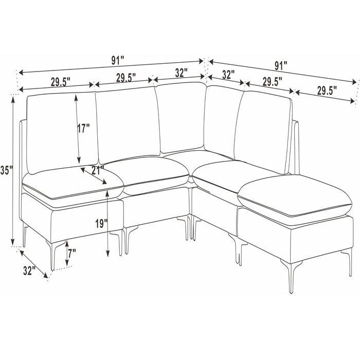 Upholstered Modular Sectional With Tall Legs, Medium Firm Seat