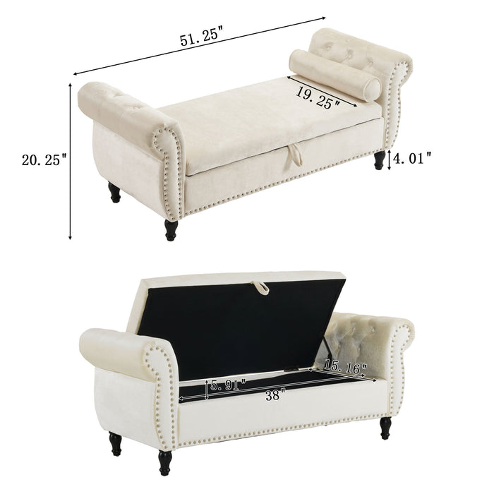 Luxurious Velvet Multifunctional Storage Ottoman Bench With Pillow