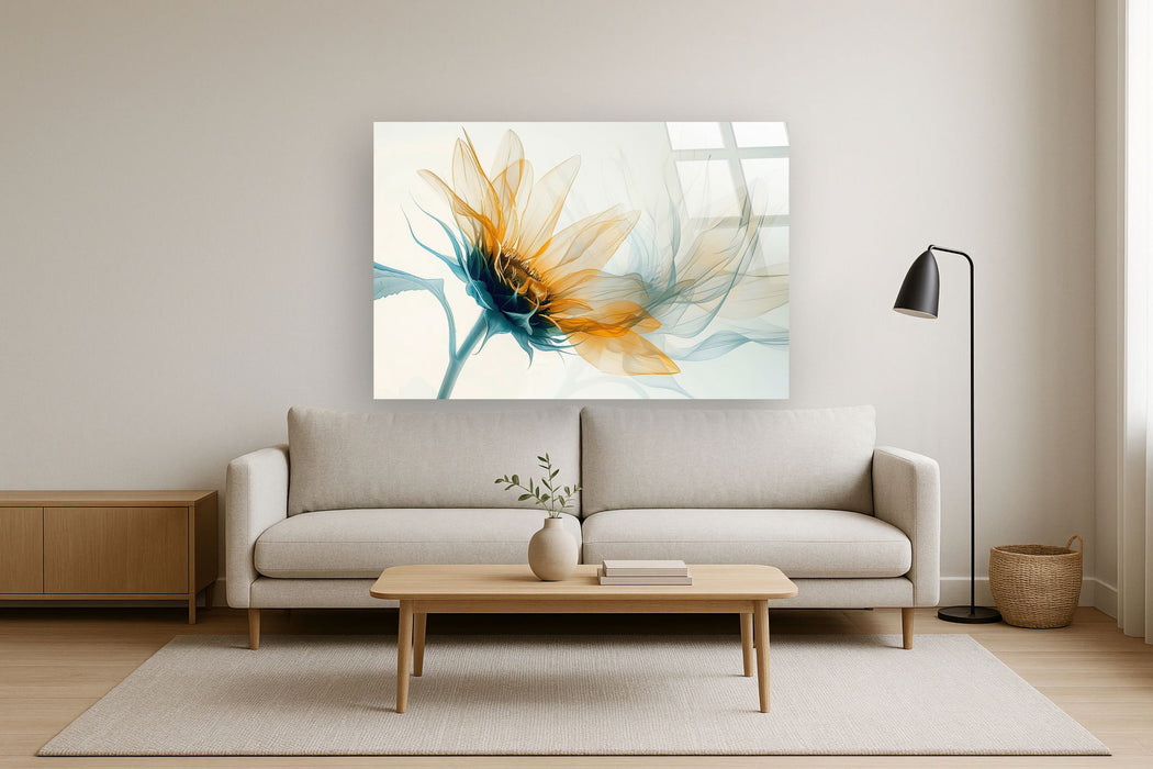 "Ethereal Bloom" Tempered Glass With Foil - Blue / Orange