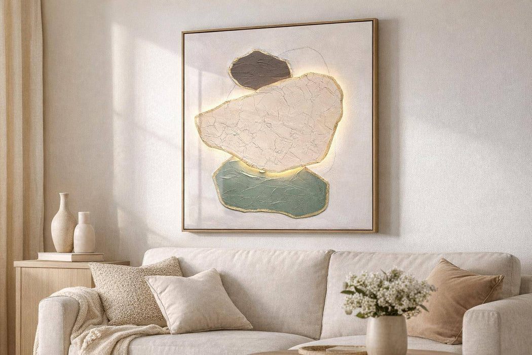 Earthen Forms II Hand-Painted LED Canvas In Frame - Beige / Blush
