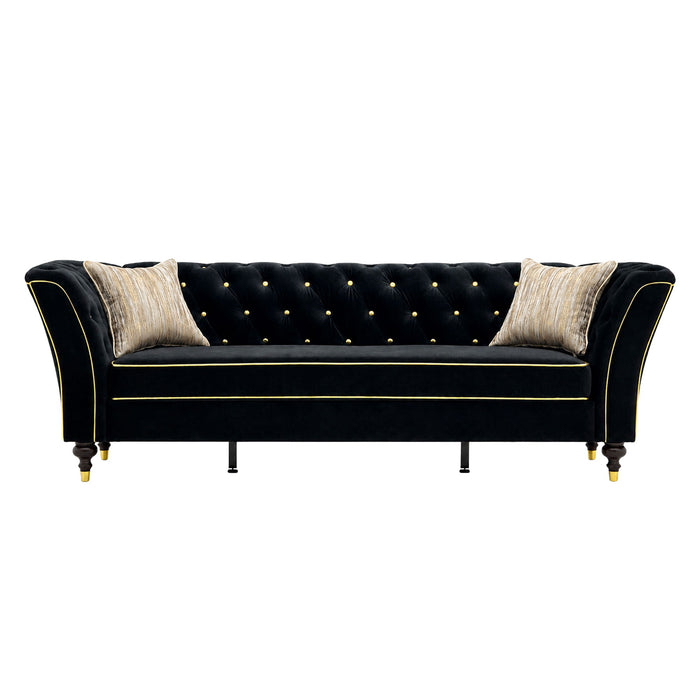 3 Person Sofa With Deep Seat, Tufted Backrest