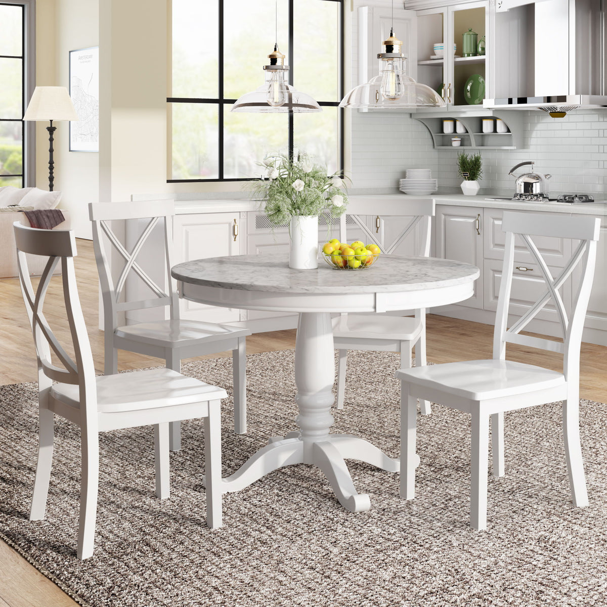 5 Pieces Dining Table And Chairs Set For 4 Persons, Kitchen Room Solid ...