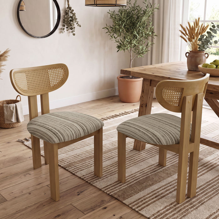 Striped Upholstered Rattan Back Dining Chairs (Set of 2)