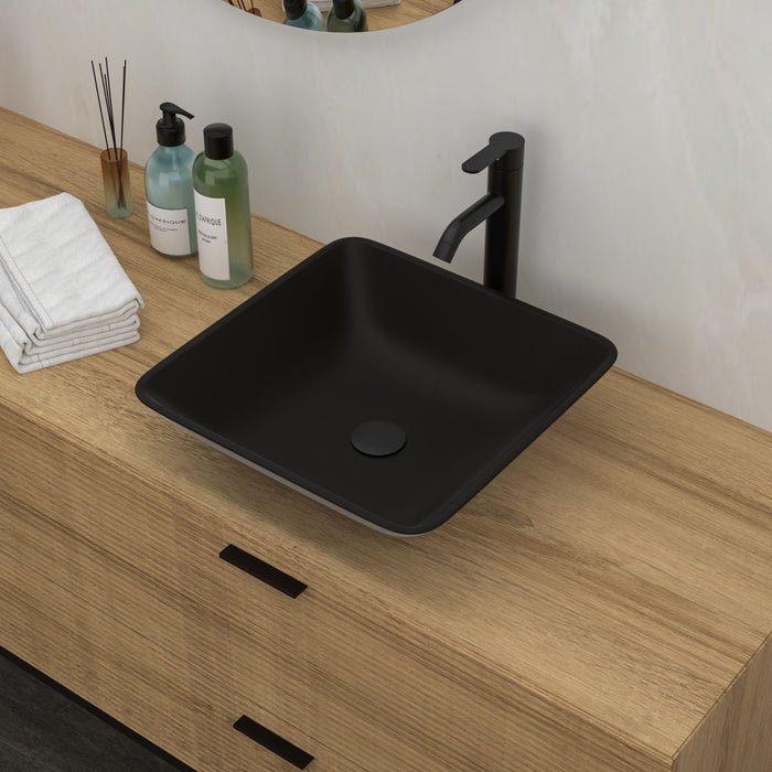 Artistic Vessel Sink With Faucet And Pop Up Drain - Matte Black