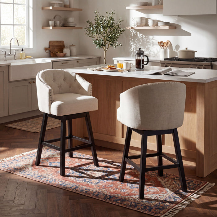 360 Degree Swivel Bar Stool & Stunning Nailhead Trim (Set of 2) - Beige