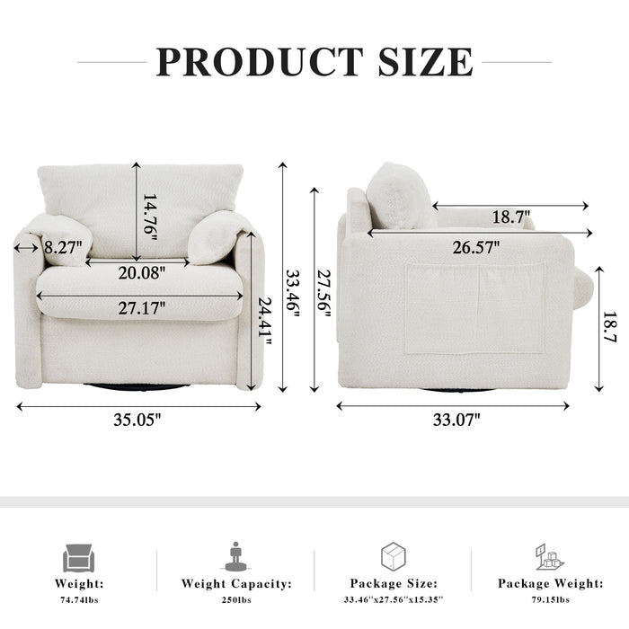 Swivel Modern Swivel Accent Chair Single Seater 360° Rotating For Living Room, Bedroom - Ivory White