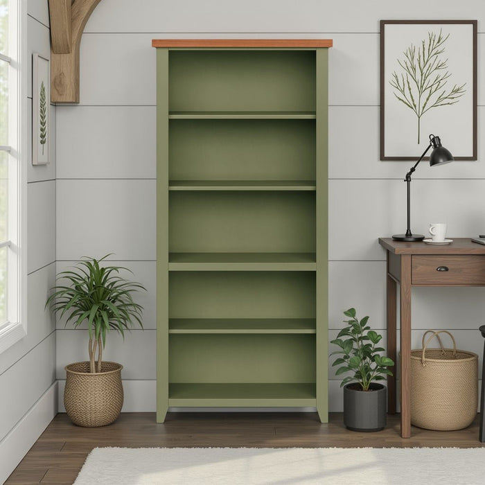 72" High 5 Shelf Bookcase - Sage Green And Fruitwood