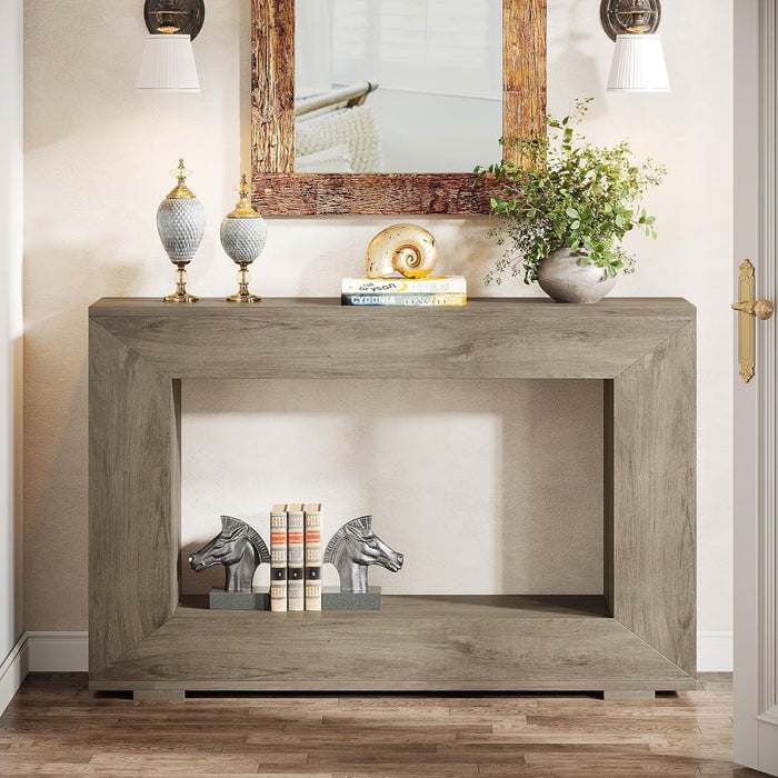 Narrow Entryway Storage Console Table With Open Shelf