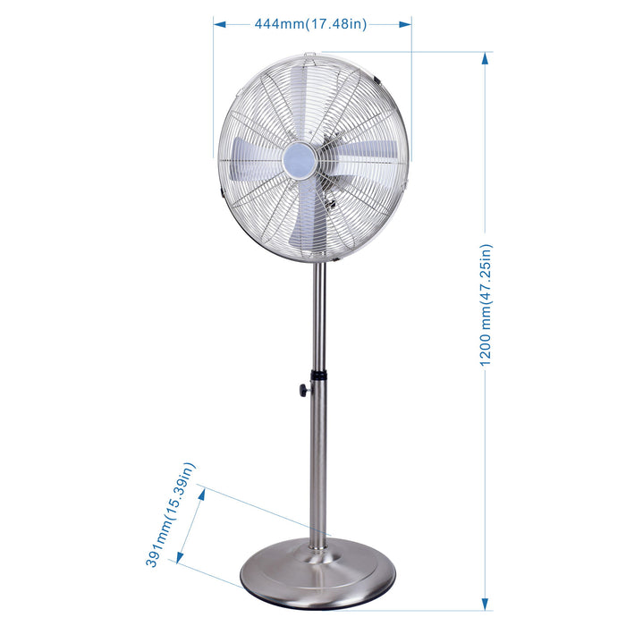 Stand Fan, 4 Blades, Rotary Knob Switch, Oscillation Function, Tilting Angle - Chrome