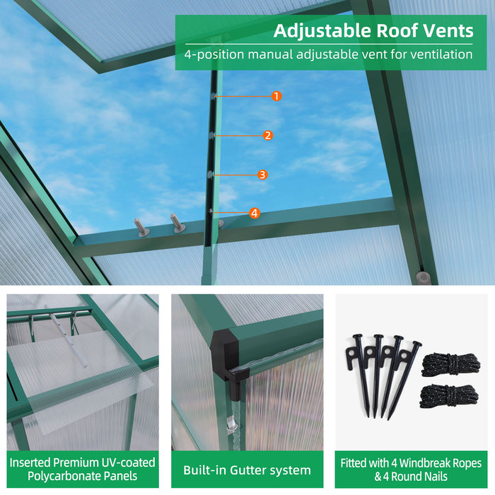 Polycarbonate Walk-In Greenhouse, Raised Base For Outdoor In All Season
