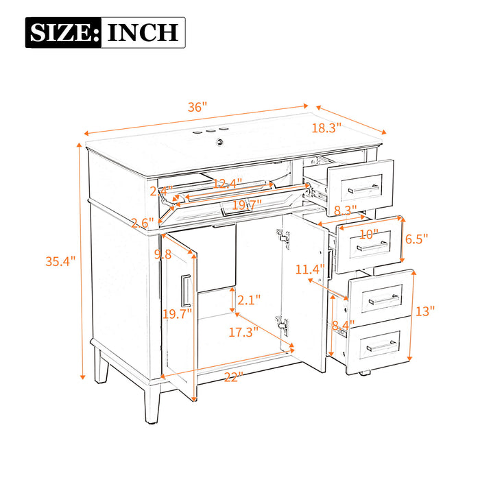 Bathroom Vanity With Sink, Soft Close Doors, 4 Storage Drawers