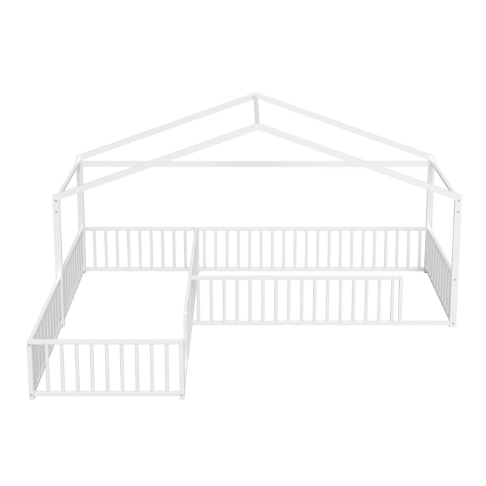 L-Shaped Montessori Bed For 2 Kids With Partitioned Fence