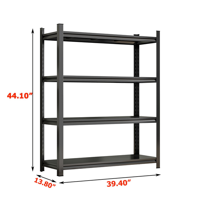 4 Layer Metal Storage Rack, Garage Shelves, Adjustable Height Partition - Black
