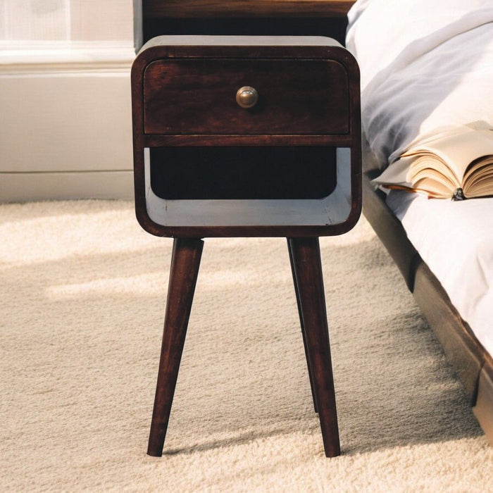 Mini California Curved Nightstand Wth Lower Slot