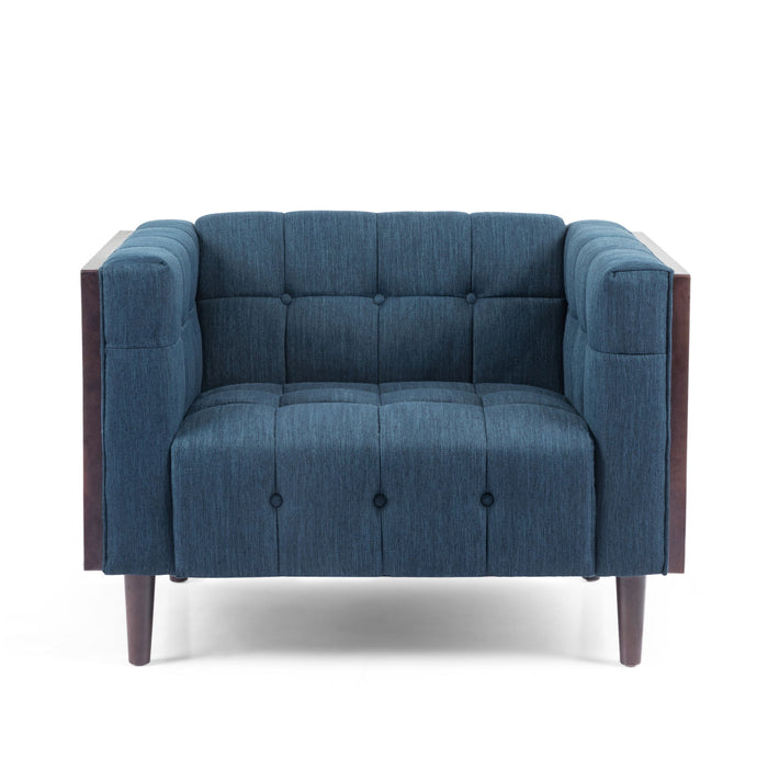 Contemporary Club Chair With Button Tufted Waffle Stitch