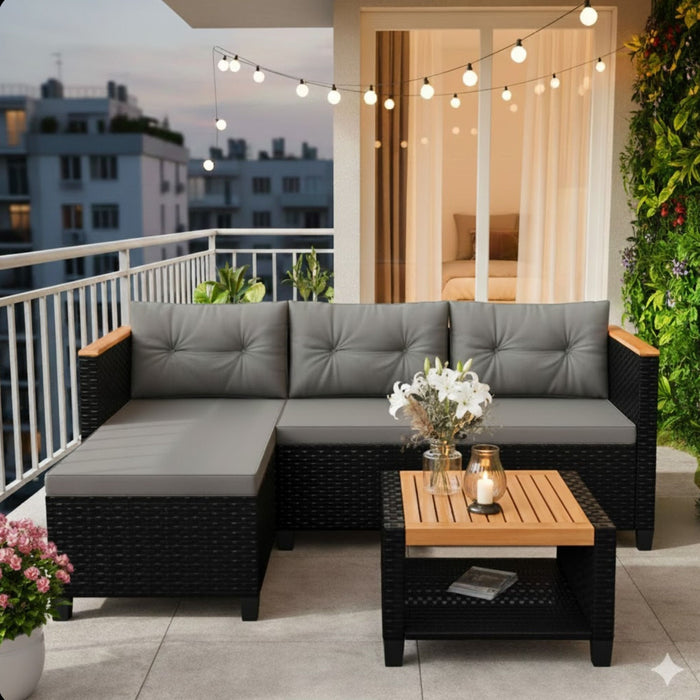 L-Shaped Patio Set With Cushions And Storage Table