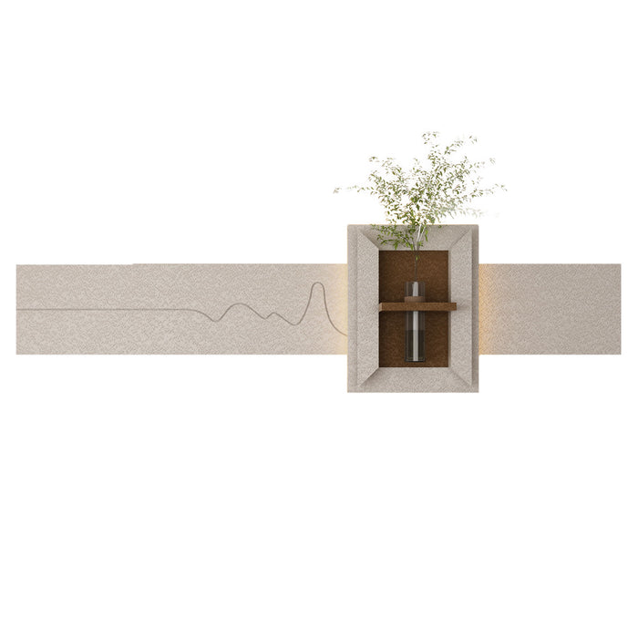 3D LED Sandstone Wall Decor With Simulated Plants, Glass Vase & Remote Control - Light Coffee