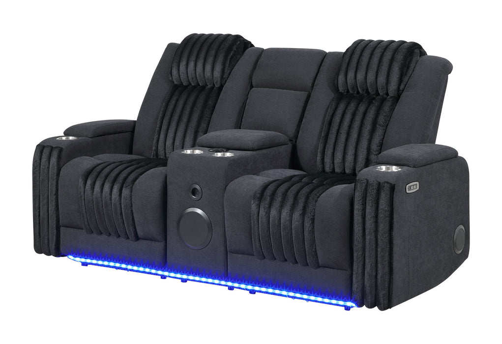 U8000 - Power Reclining Loveseat With Console, Power Headrest, LED Light, Bluetooth Speaker - Black