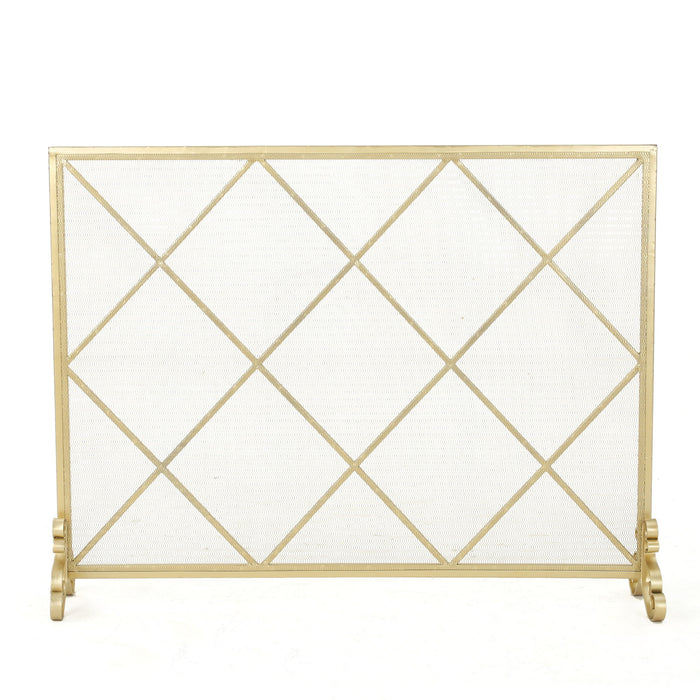 Minimalist Single Panel Iron Fireplace Screen With Diamond Design