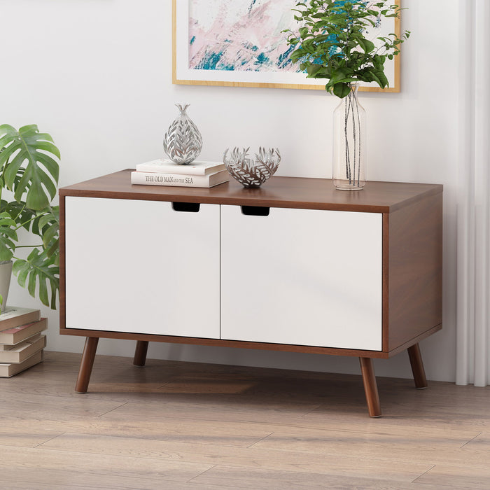 Modern 2 Door Cabinet End Table - White / Walnut