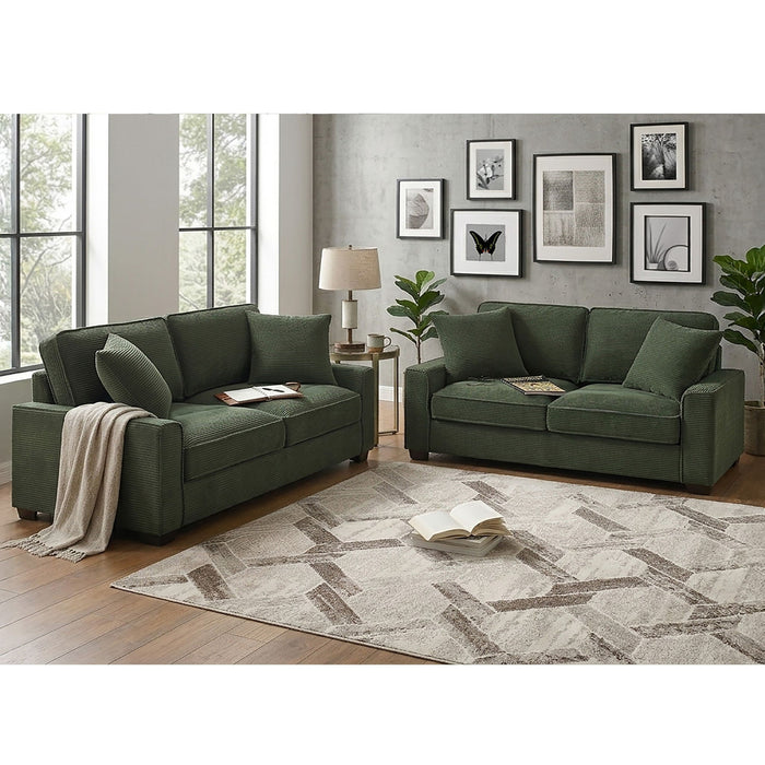 Sofa & Loveseat 2 Piece Set With Accent Pillows - Forest Green