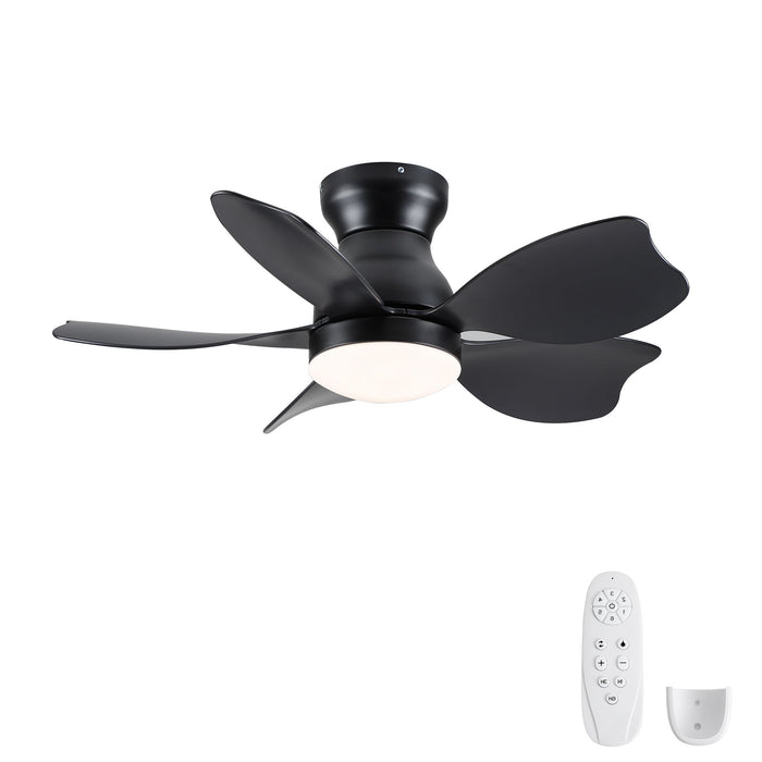 Small Low Profile Flush Mount Ceiling Fan Lighting With Remote Control For Small Room - Black / Matte Black